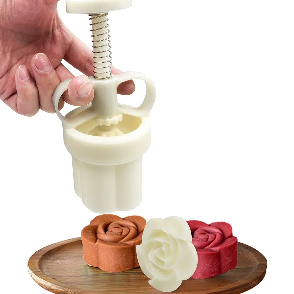 FineGood - Juego de 2 moldes de prensa de pastel de luna con 11 estafilos cortador de galletas de 50g, 100g, prensa de flores molde de pastel de luna herramientas para hornear