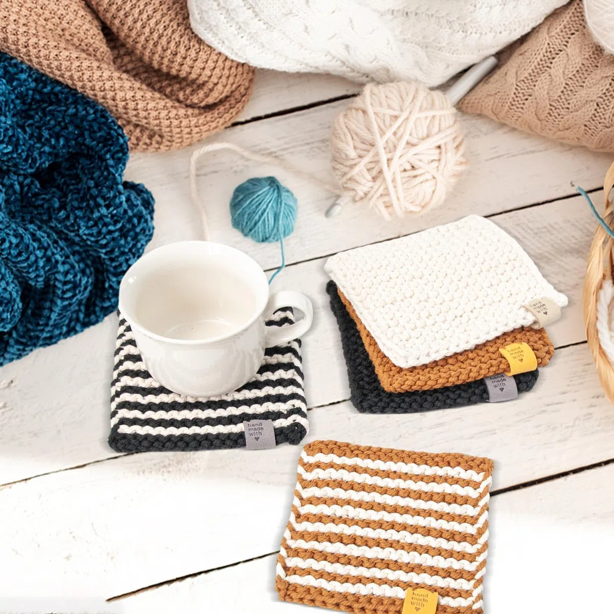Kit de Punto para Principiante Adulto Completo con Agujas de Punto – Suministros de Kit de Posavasos DIYBufanda de Lana para Tejer tú Mismo – Idea de Regalo Suministros de Bricolaje y Kits