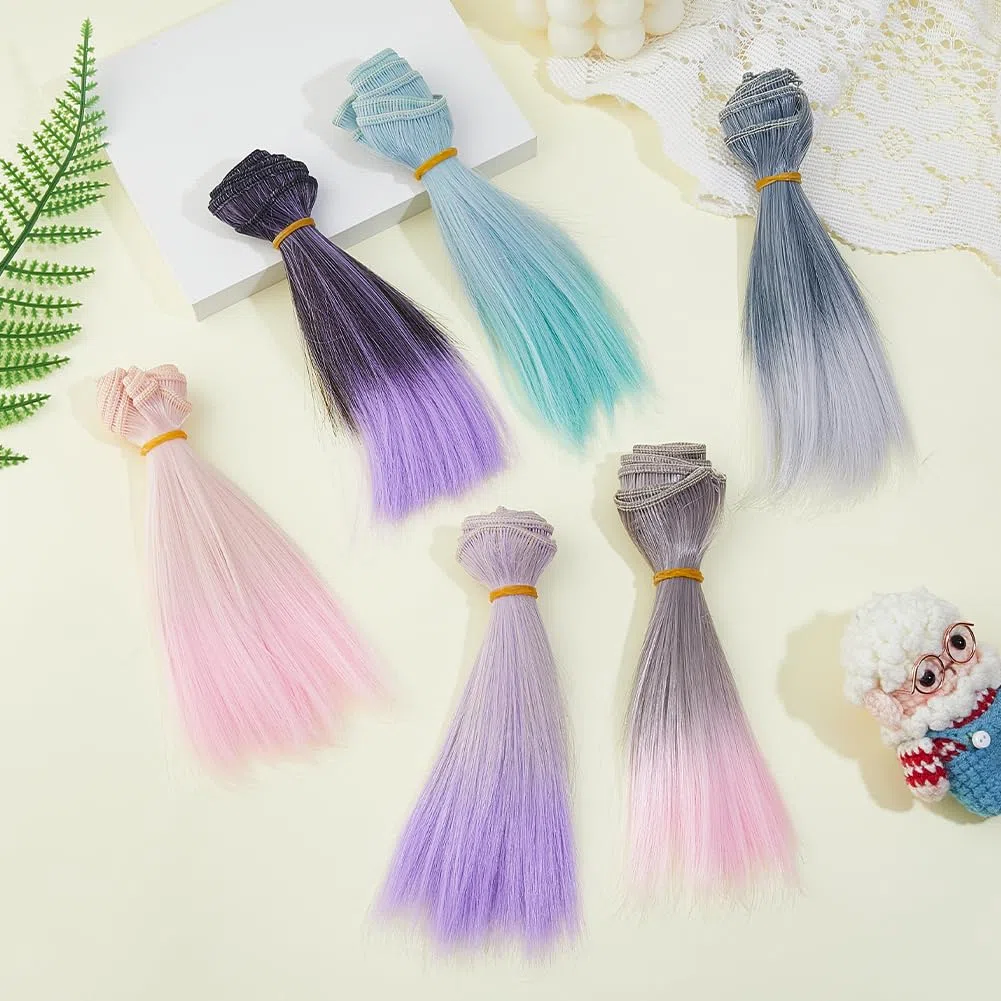 DICOSMETIC 6 mechones de pelo de muñeca de 100 x 15,5 cm, peluca de muñeca de 6 colores, pelo sintético lacio, fibra de alta temperatura, extensiones de pelo de muñeca, suministros de arte