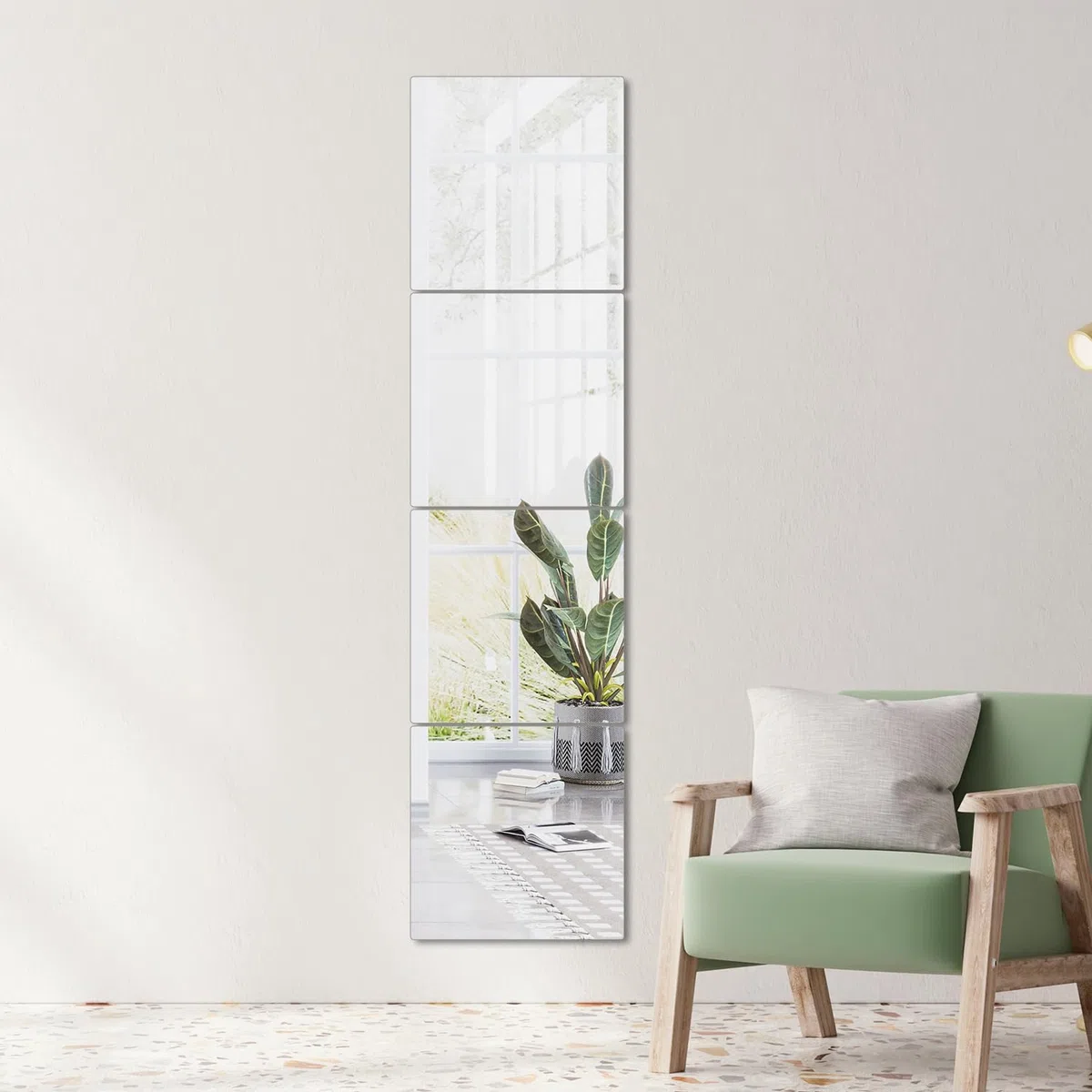 Juego de 4 azulejos de espejo autoadhesivos (25 x 25 cm) – Espejo de pared de cristal real HD (sin distorsión) – Azulejos de espejo sin marco para armario, puerta, baño y decoración