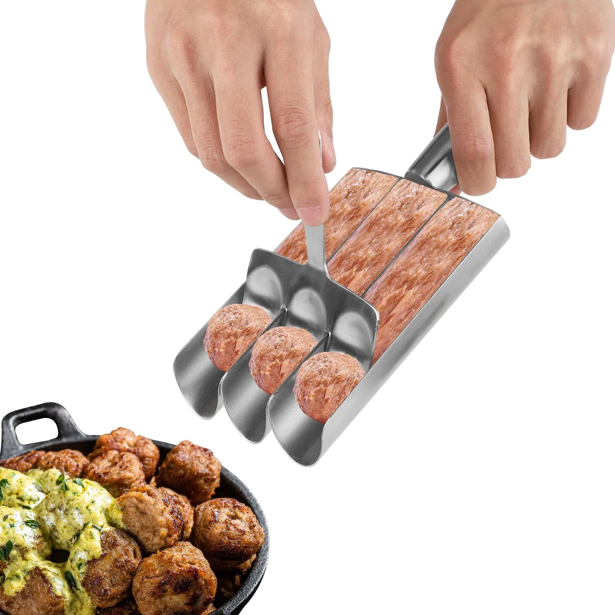 Máquina para Hacer Albóndigas Triple con Pala para Cortar, Fabricante de Albóndigas Herramientas Manuales para Hacer Albóndigas para Sorbete de Masa de Galletas de Cocción Rápida (Tres Tubos)