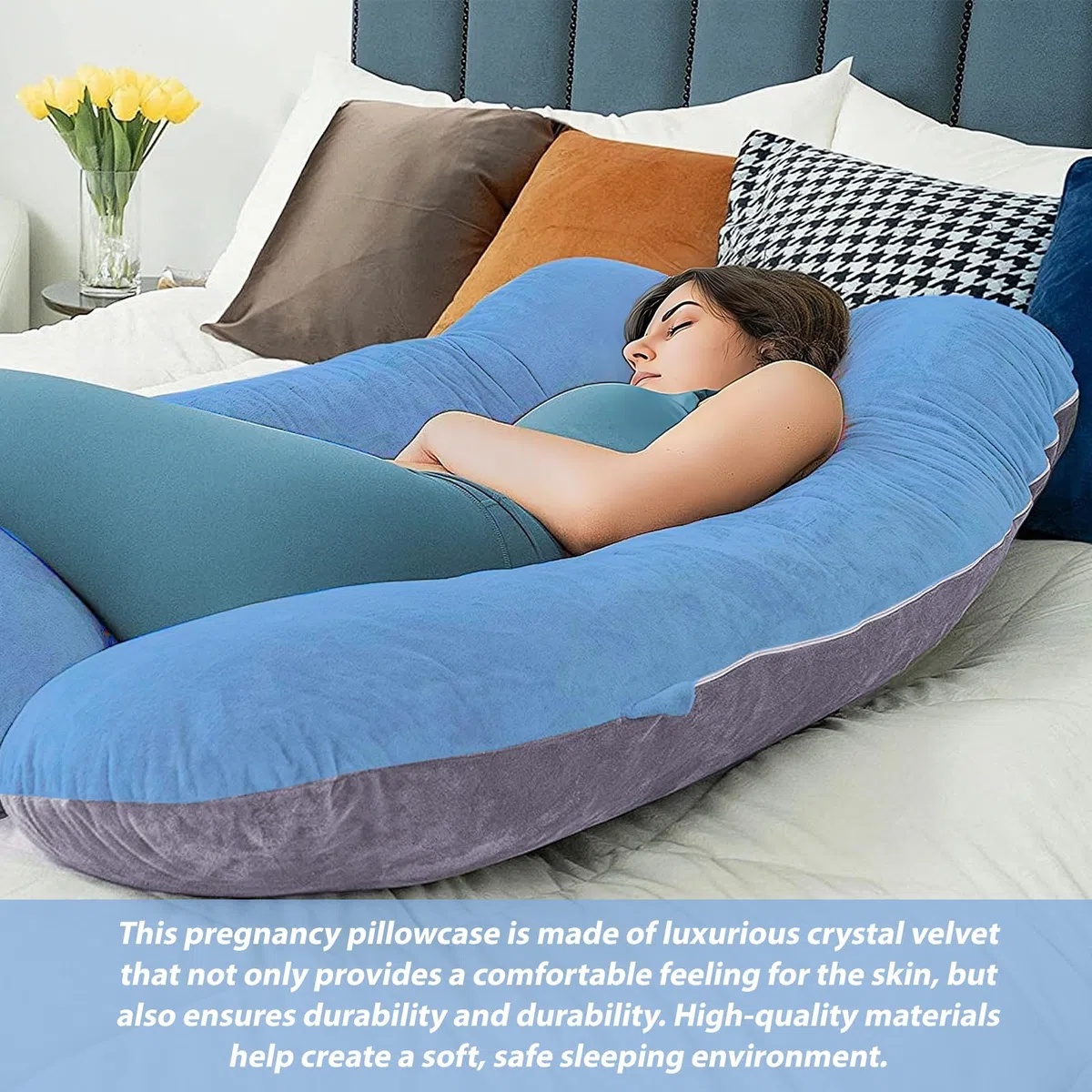 Funda de almohada de maternidad en forma de U, funda de almohada extraíble de algodón en forma de U para maternidad, funda de almohada de repuesto para adultos, lavable a máquina, 140 x 80 cm,