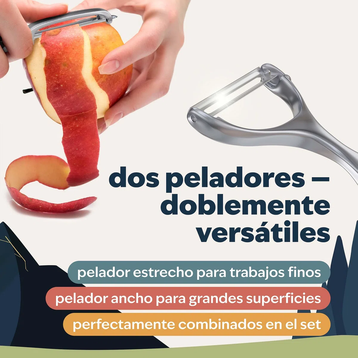 kjøk Set de 2 Peladores – pelador estrecho y ancho con hoja de acero inoxidable y mango de aleación de zinc – para patatas, verduras y fruta – ergonómico y antideslizante