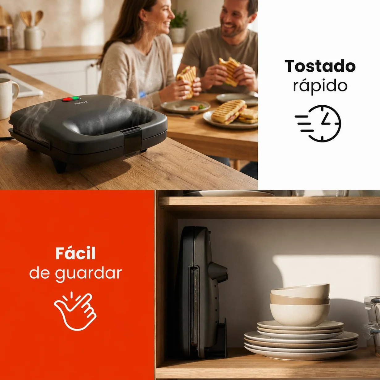 QuickBite - Tostadora de pan antiadherente 1000 W, panini y sándwiches, color negro