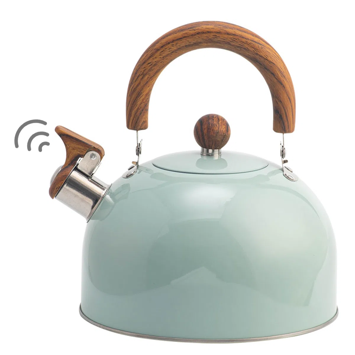Tetera|Tetera con silbido Mango de Madera Pulida de Acero Inoxidable de Grado alimenticio de 3 litros Olla sin Olor para Cocina de inducción, Verde Claro