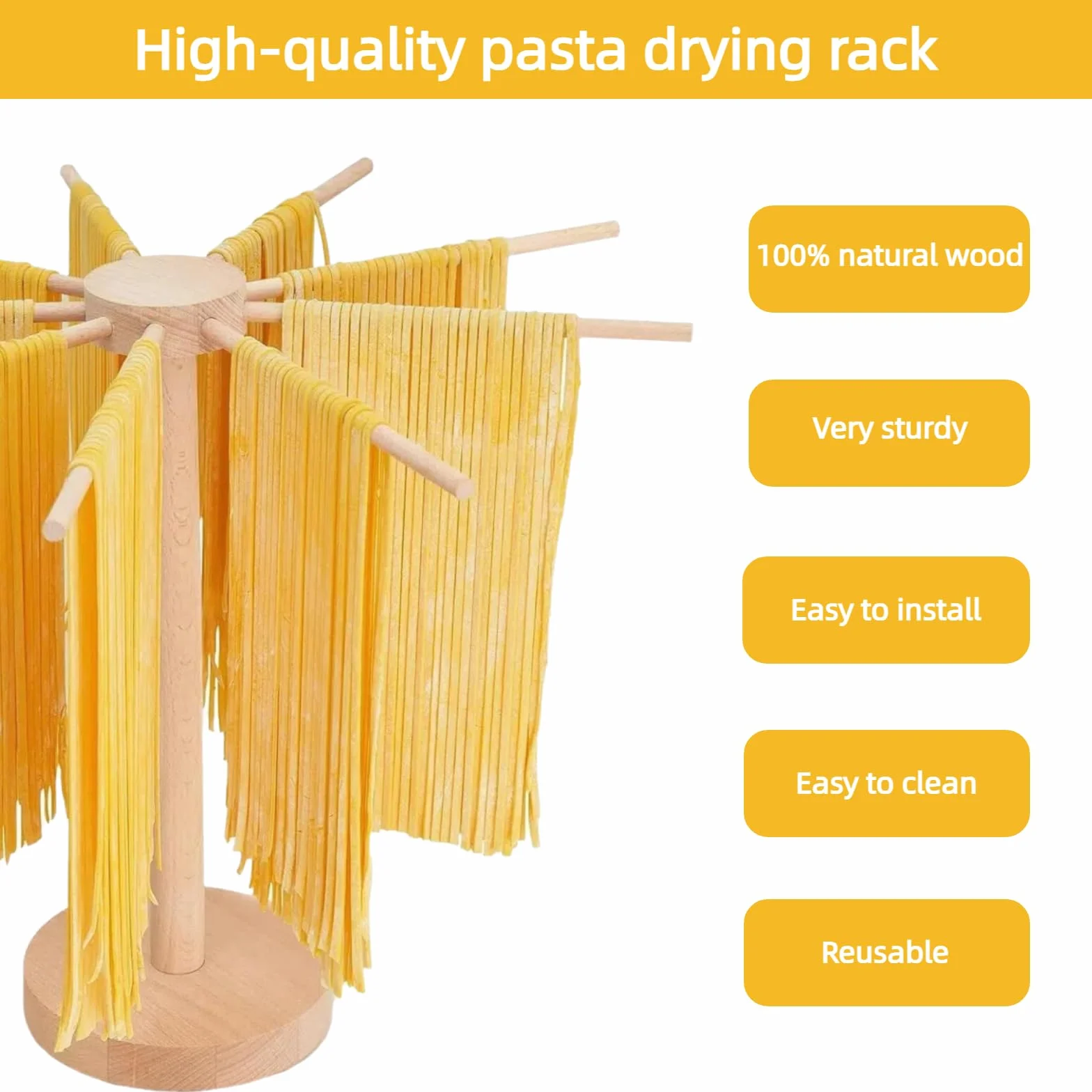 Estante de secado de pasta, estante grande de madera plegable para fideos de pasta fresca, soporte para secadora de espaguetis para hacer pasta, herramientas plegables de madera para hacer pasta con 9