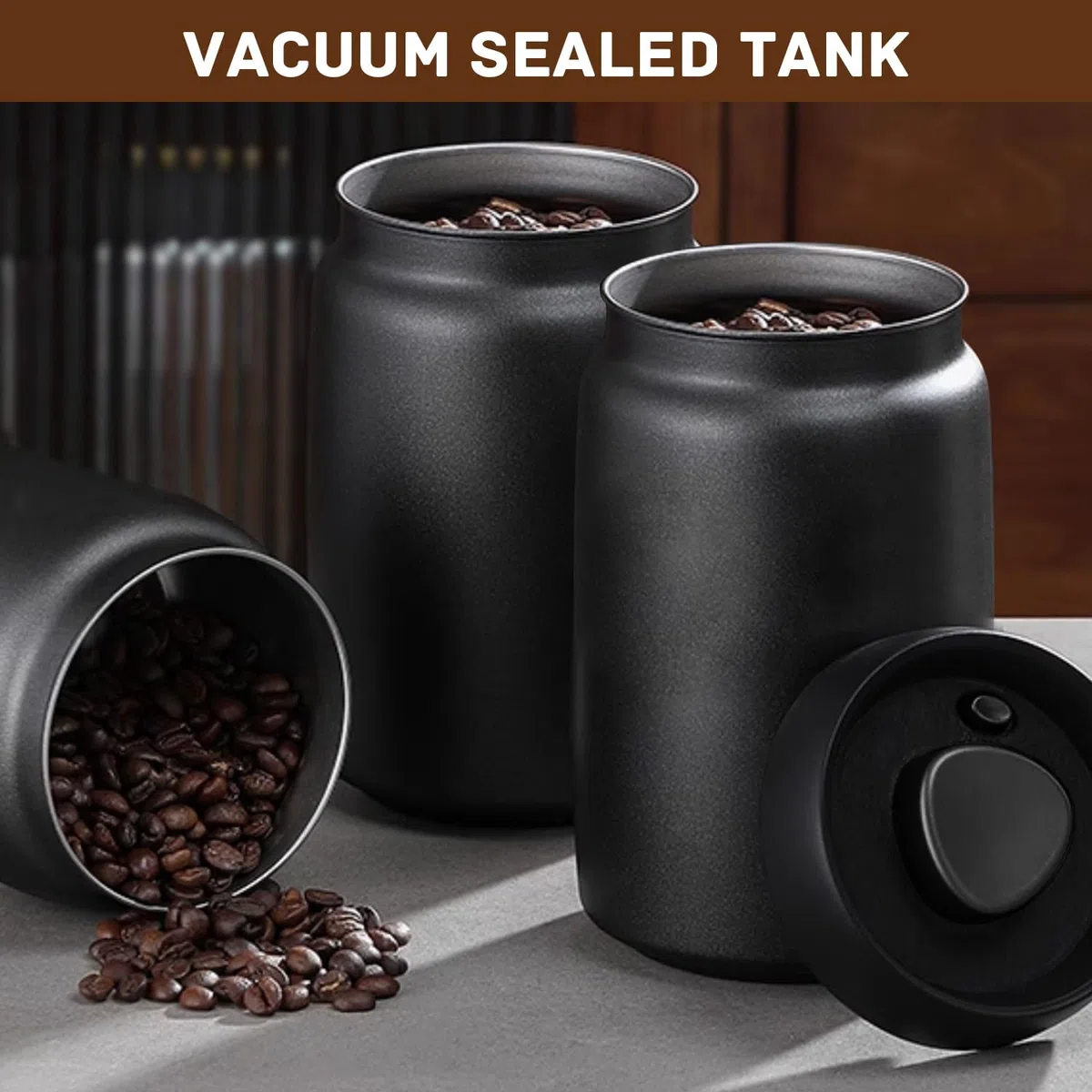 Bote para Café, Tarro de 1.2L Hermético de Acero Inoxidable con tapa de vacío, Vacío con un solo botón para conservar la frescura, para Almacenar Granos de Café, Té, Nueces, Cacao, etc