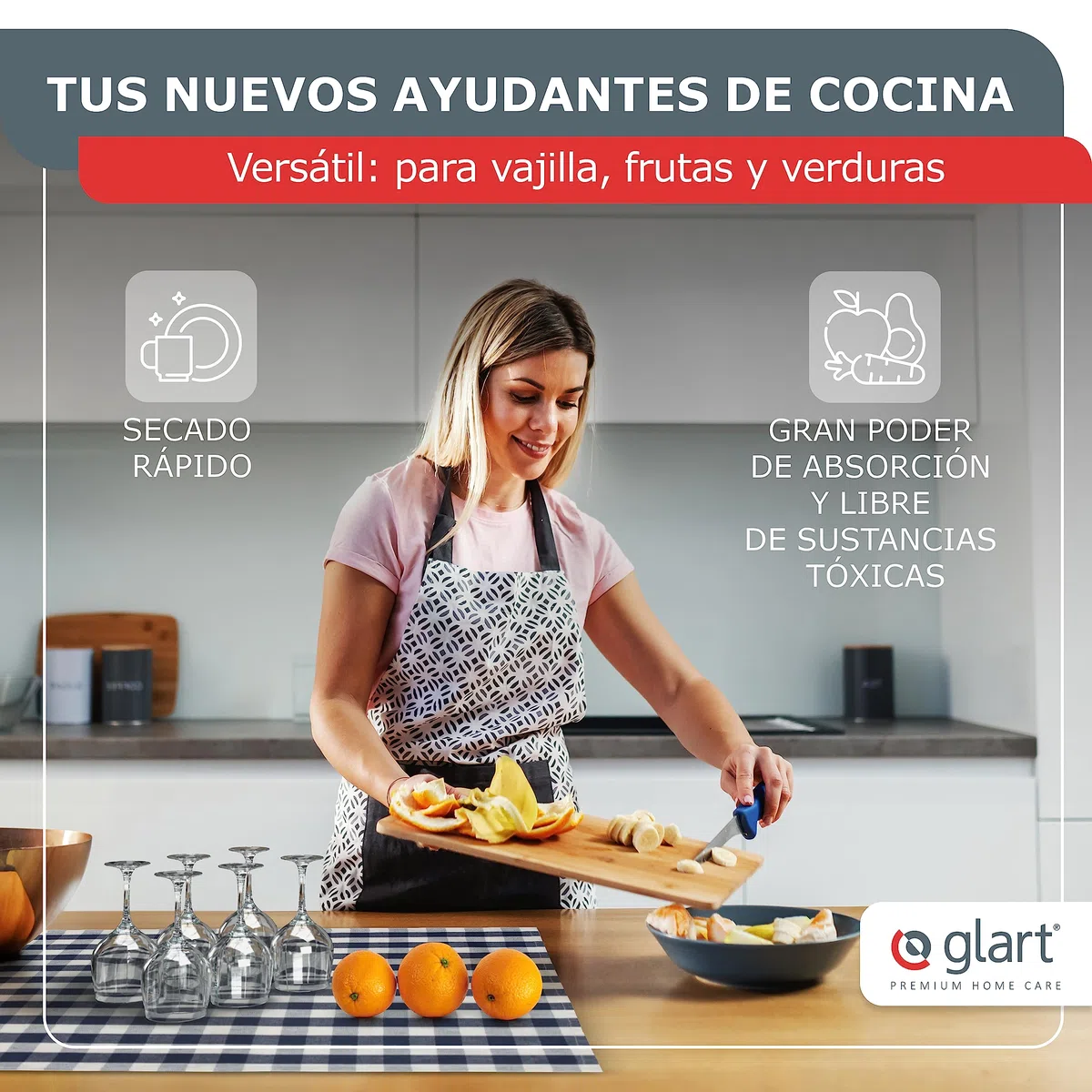 Glart 48GI2 Set de 10 paños de cocina, 50x70 cm, 100% algodón Oeko-TEX Standard 100, gris, sin pelusa, prelavado, paños para cocina y lavado.