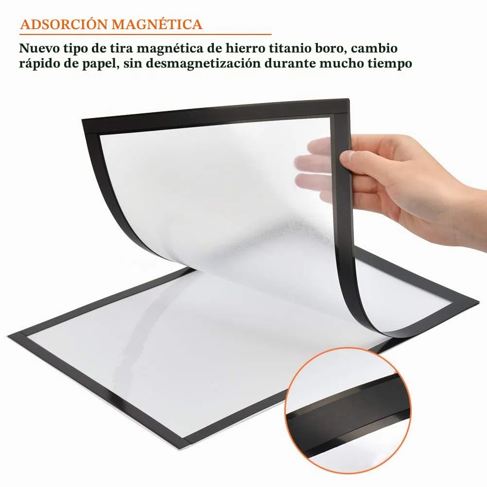 10 marcos magnéticos autoadhesivos, información sobre el marco negro, pantalla impermeable, cubiertas para letrero, licencia, fotos, documento, paredes y ventanas, cierre magnético