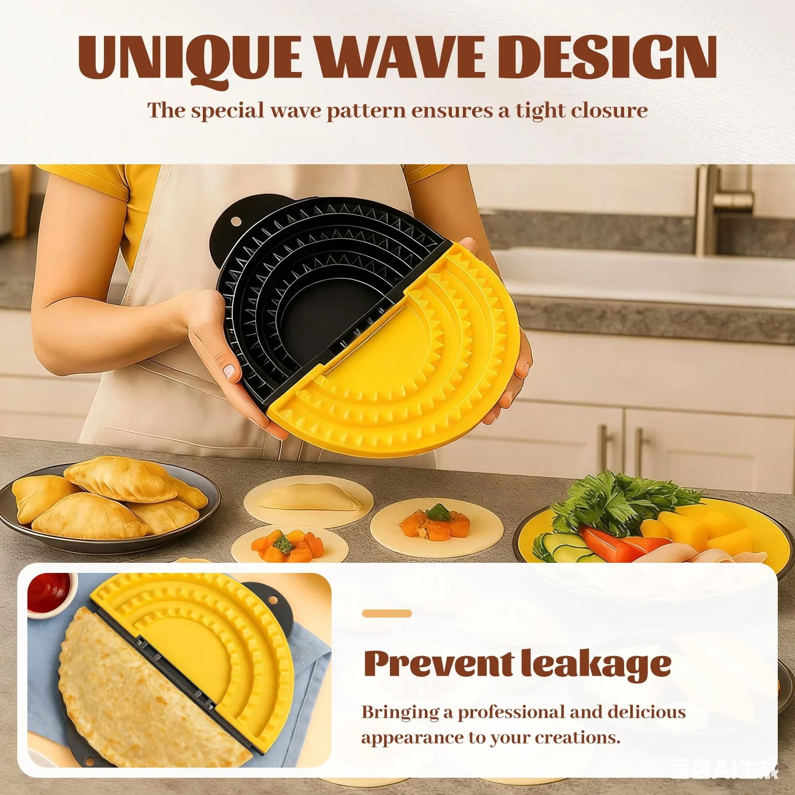 3-en-1 Prensa de Tortillas, Sellador de Tortillas Desmontable de 15,2–20,3–25,4cm, Quesadillera, Prensa para Empanadas, Amarillo & Negro