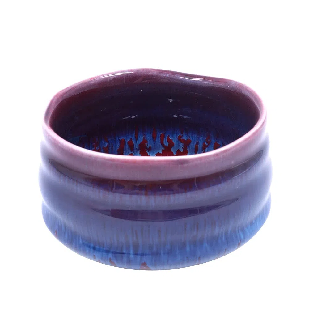 Auténtico tazón de té tradicional japonés, hecho a mano en Japón, esmalte rojo púrpura