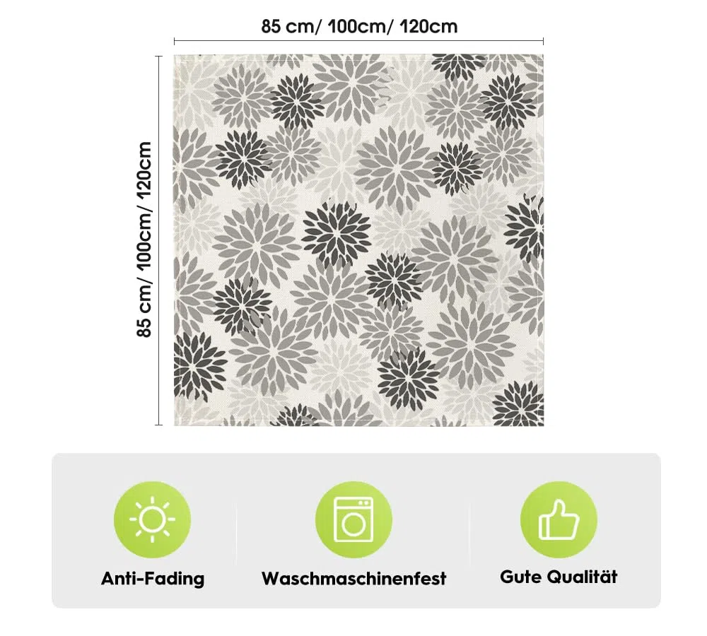 Artoid Mode Flores Gris Dalia Ropa de Mesa de Halloween, Temporada Otoño Cocina Mesa Decoración Interior Vacaciones Fiesta Decoración 120x120 cm