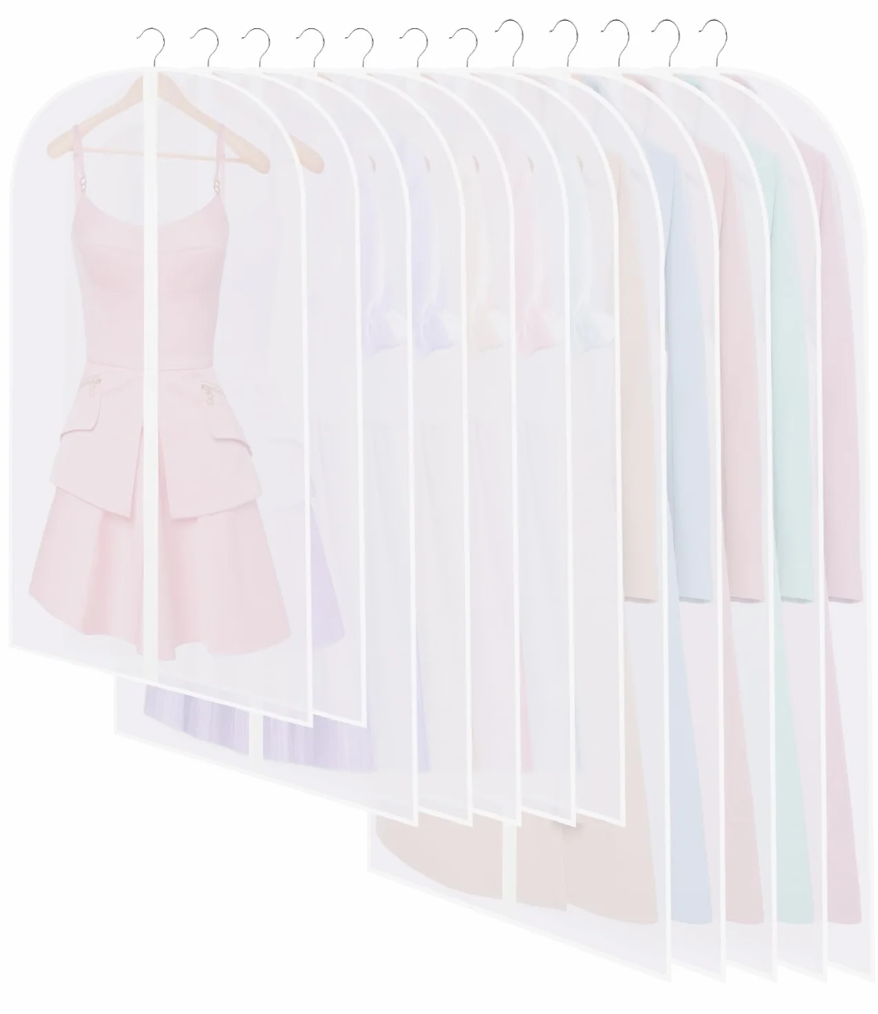 12 Fundas de Ropa, Fundas Armario Transparente 60 x 120/100/80 cm, Bolsas Guardar Antipolvo Impermeable Camisas, Noche, Blanco