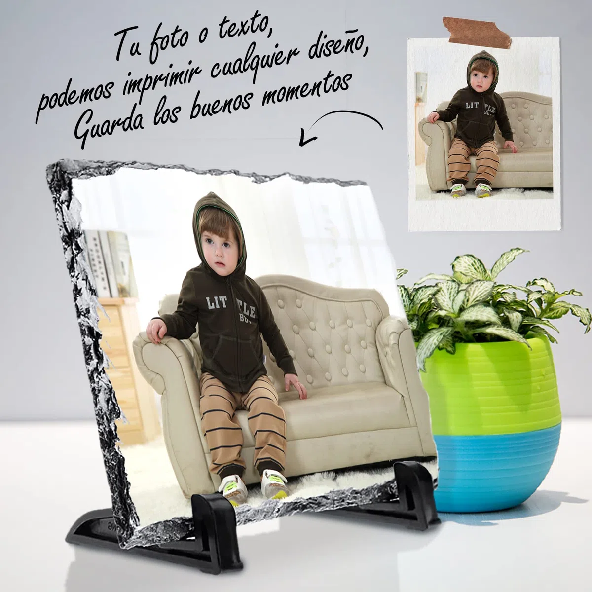 Marco piedra de Fotos.Recuerdo Original. Regalo Personalizado con Foto.Cuatro Formas. Rectangular 20 x 15 cm (±1 cm).