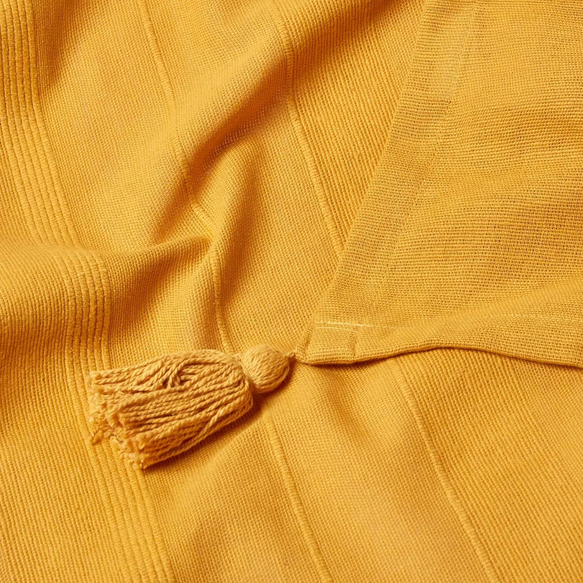 HOMESCAPES - Manta Acanalada Rajput - 60 x 80 Pulgadas - Amarillo Mostaza - Hecho a Mano 100% algodón - Adecuado para sofás de 2 plazas - Colcha Individual - Fácil Cuidado, Lavable en casa