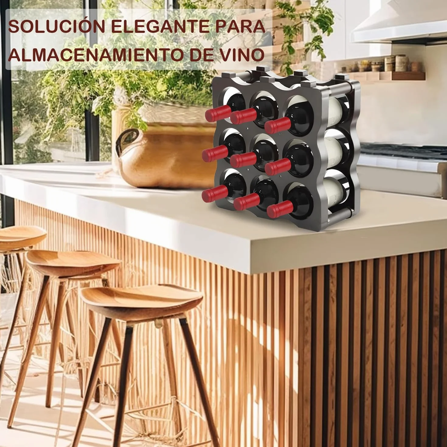 Soporte para Botellero Modular de Plástico Apilable para 9 Botellas, Estanterías para Botellas de Vino, Estante de Almacenamiento para Exhibición de Vinos, Ideal para Hogar, Bar y Bodegas