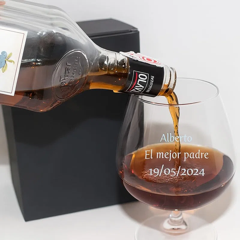 Copa de Coñac Grabada | Copa de Cristal con Caja de Regalo | Copa de coñac personalizada (Texto)