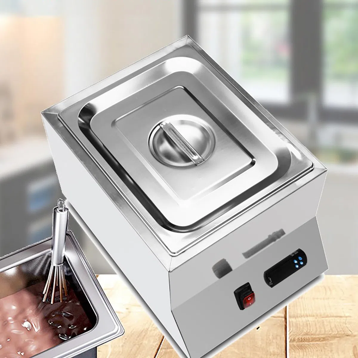 Máquina eléctrica de fusión de chocolate, olla de fusión de templado con control de temperatura (50-300 ℃), ideal para aperitivos, camiones de comida móviles y puestos callejeros
