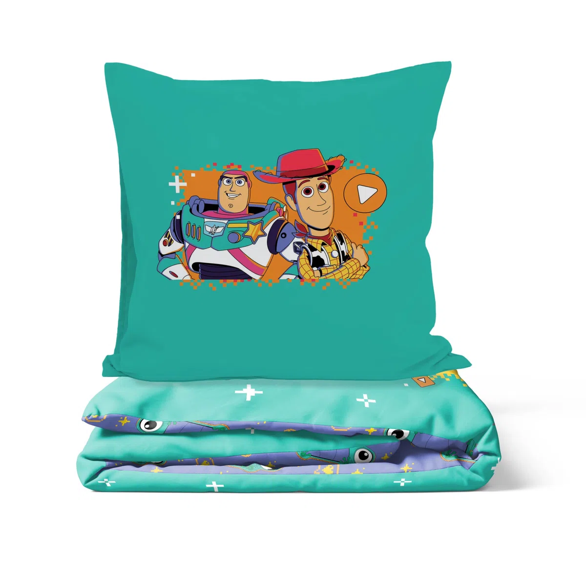 Jay Franco Kids Juego de Funda nórdica Disney Toy Story – Ropa de Cama 100% algodón Supersuave con Funda de Almohada, Producto con Licencia Oficial, Verde Azulado, 2 Piezas Individual