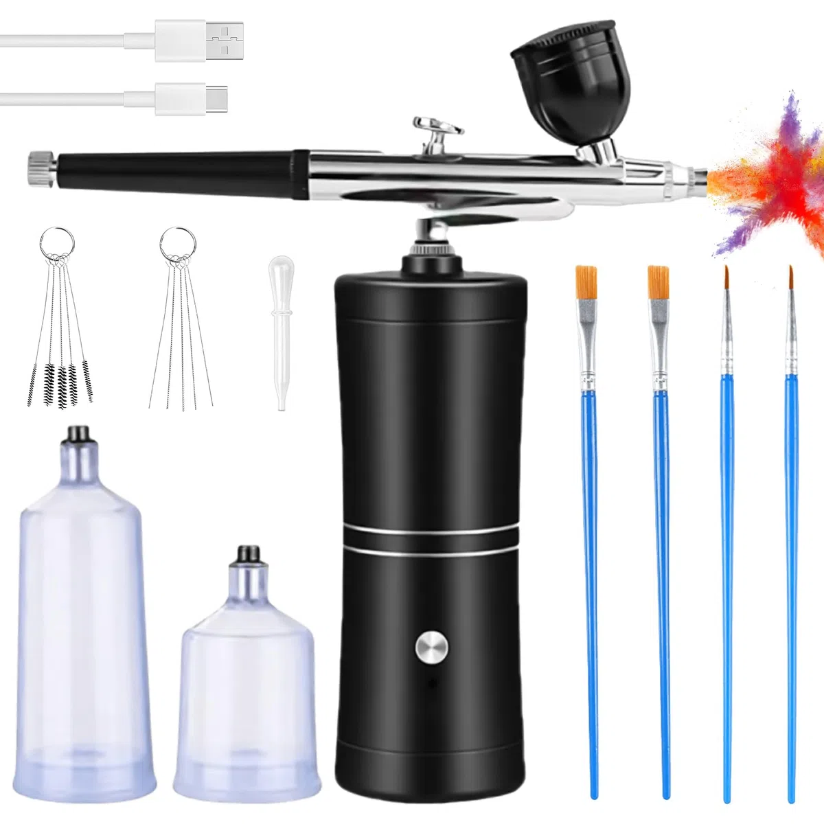 Juego de aerógrafo portátil con compresor, compresor de aerógrafo, pistola pulverizadora para decoración de uñas, pasteles, arte y maquillaje