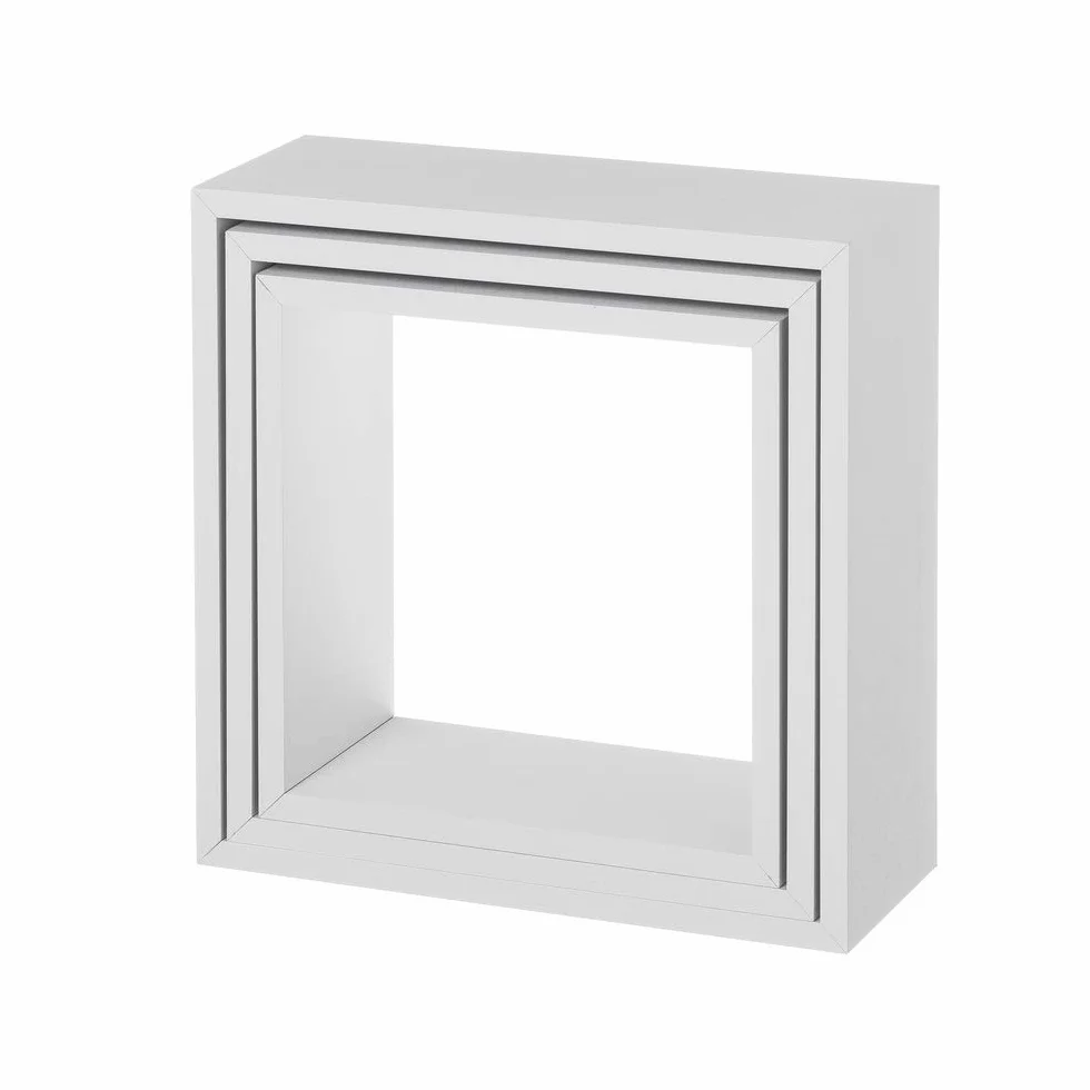 LOLAhome Set de 3 Estantes Cubo Grandes de Madera MDF Blancos/Capacidad 5 kg / 2 Tamaños Disponibles/Incluye herrajes de Pared/Estantes Flotantes con 3 Medidas 30, 27 y 24 cm