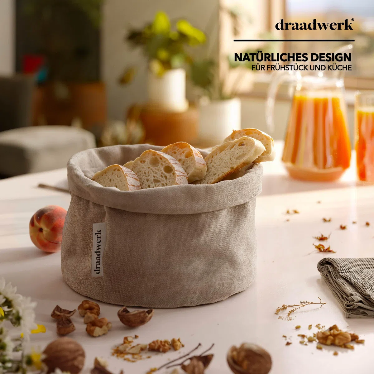 draadwerk cesta de pan de tela, panecillos, almacenamiento, desayuno, brunch y días festivos (natural/beige)