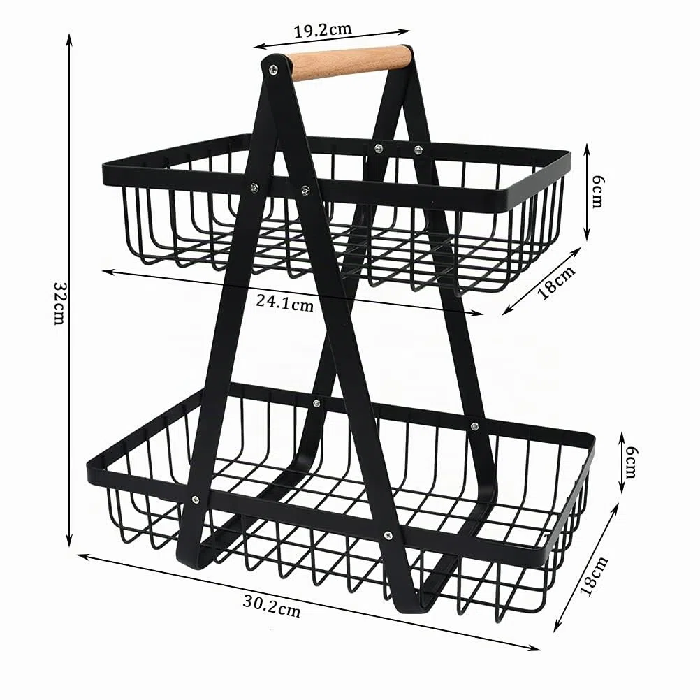 Estante de Frutas de 2 Niveles Cesta Desmontable para Frutas y Verduras, Soporte para Verduras, Cesta de Frutas, Verduras, Aperitivos, Cesta de Almacenamiento para Cocina, Hogar con Destornillador