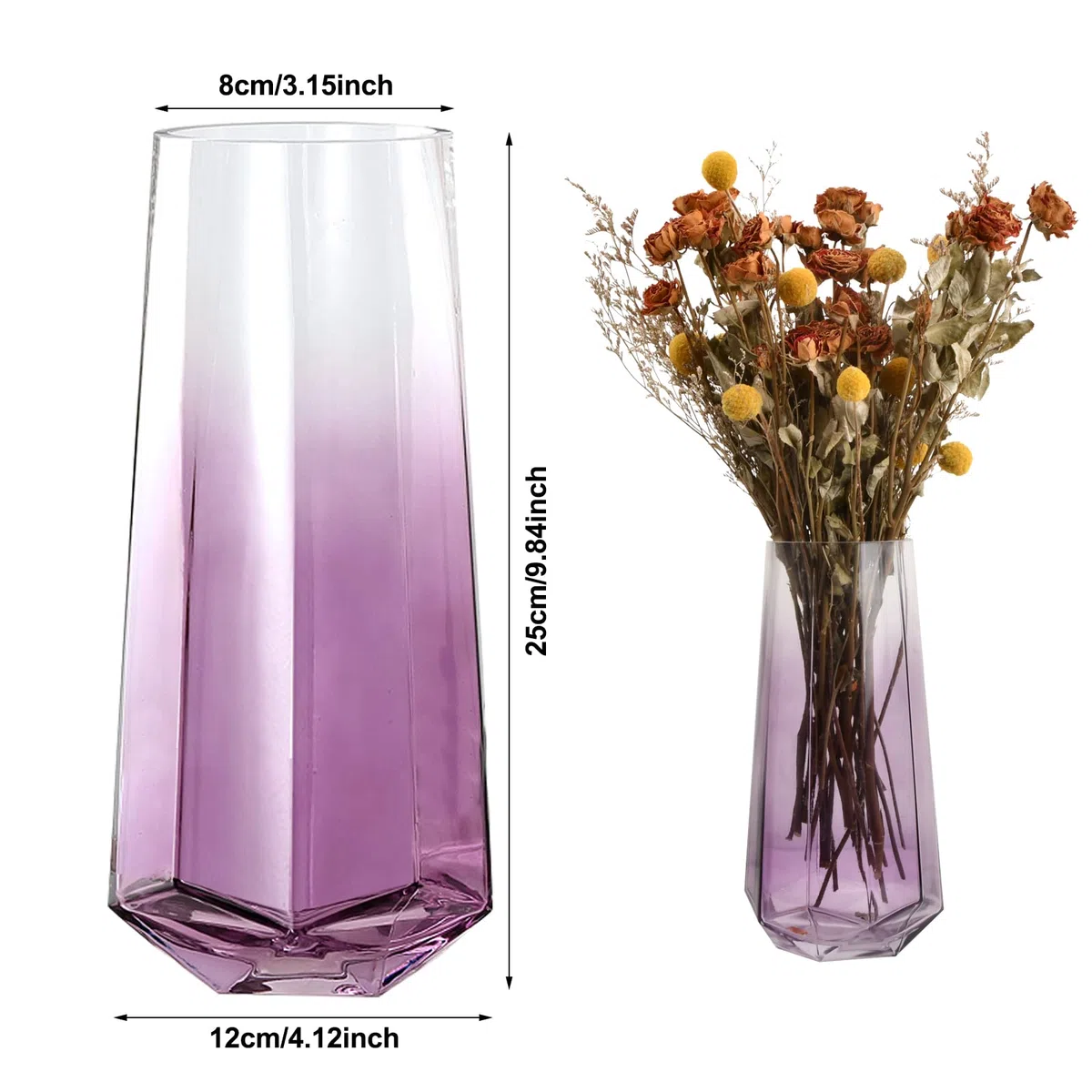 Florero Cristal Transparente, 25 cm Jarrón Moderno de Vidrio, Botella Redonda para Fiestas, Patio, Oficina, Hogar y Cocina (Verde)