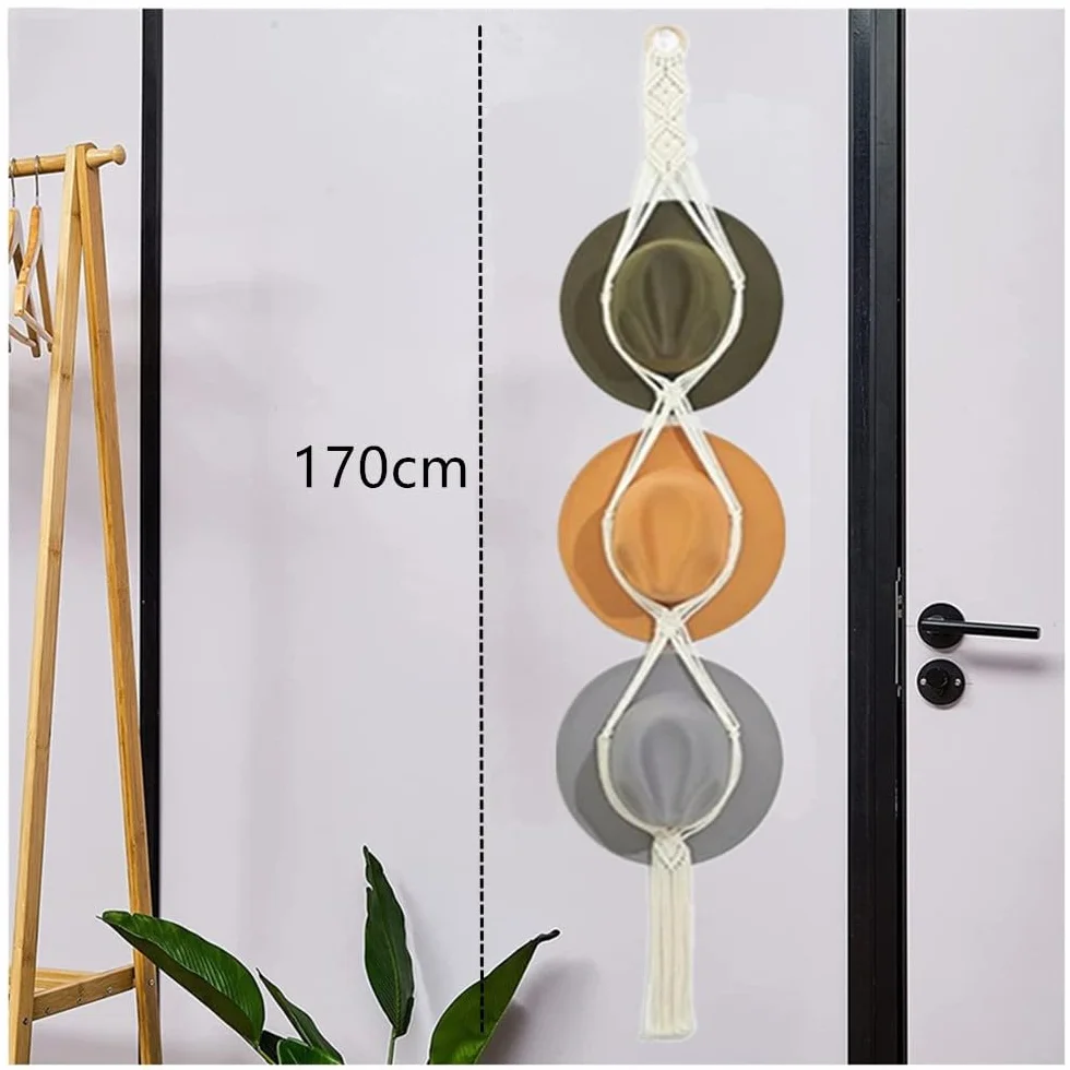 2 perchas de macramé para sombrero, perchero para sombrero, soporte para colgar sombreros bohemios, organizador de sombreros para colgar en la pared para almacenamiento de gorras de ala