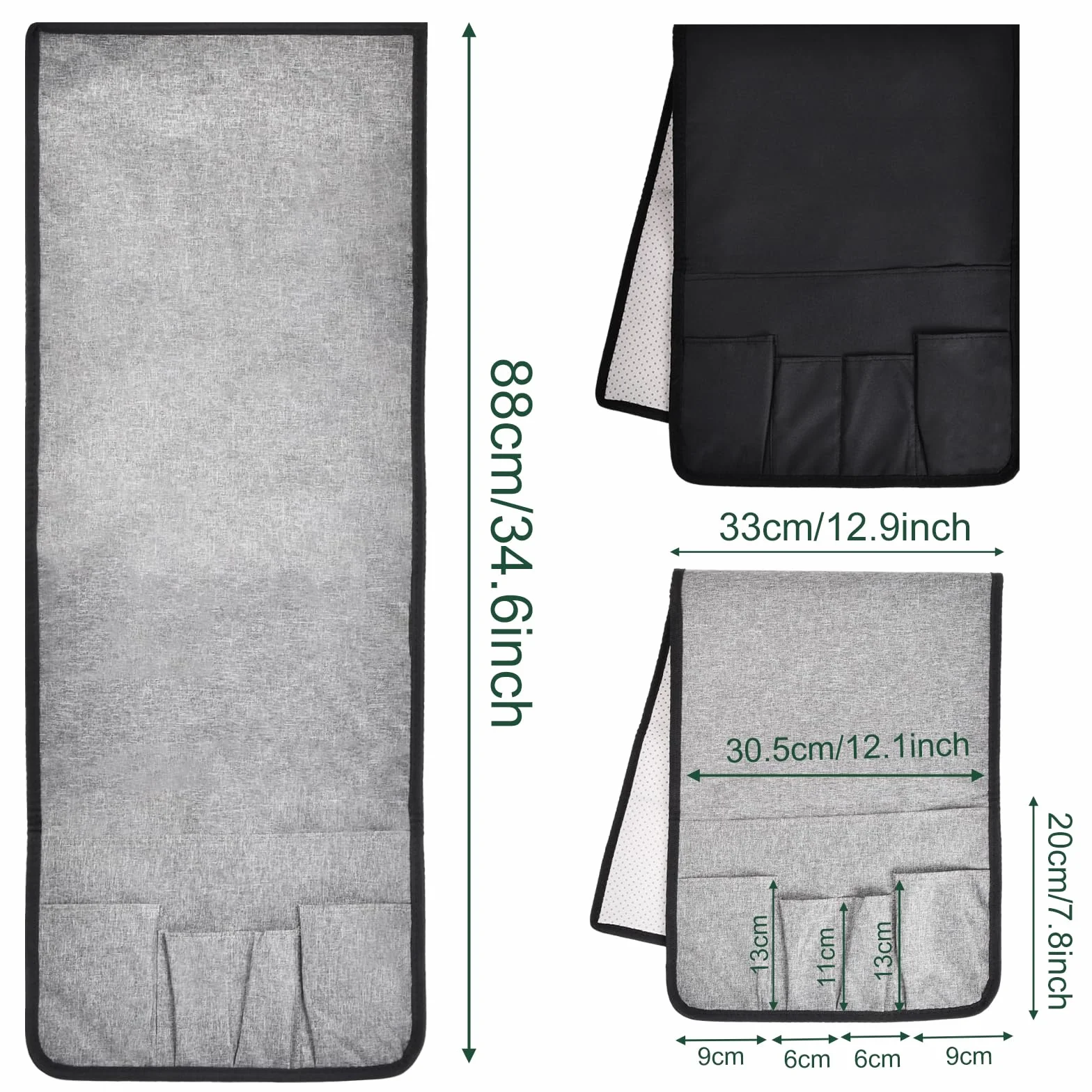 volumoon Bolsa de Almacenamiento para Reposabrazos de Sofá Organizador para Reposabrazos de Sillas, Antideslizante, 5 Bolsillos, para Teléfono Ipad Revistas Control Remoto de Tv Anteojos (Negro)