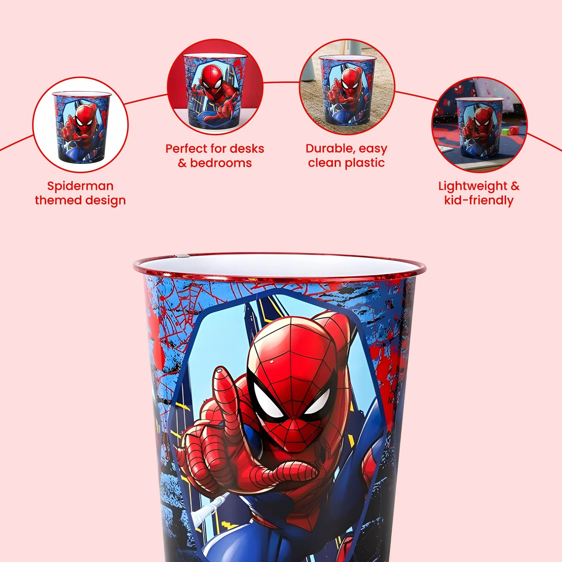Spiderman - Cubo de basura para niños, para dormitorio, estudio, escritorio