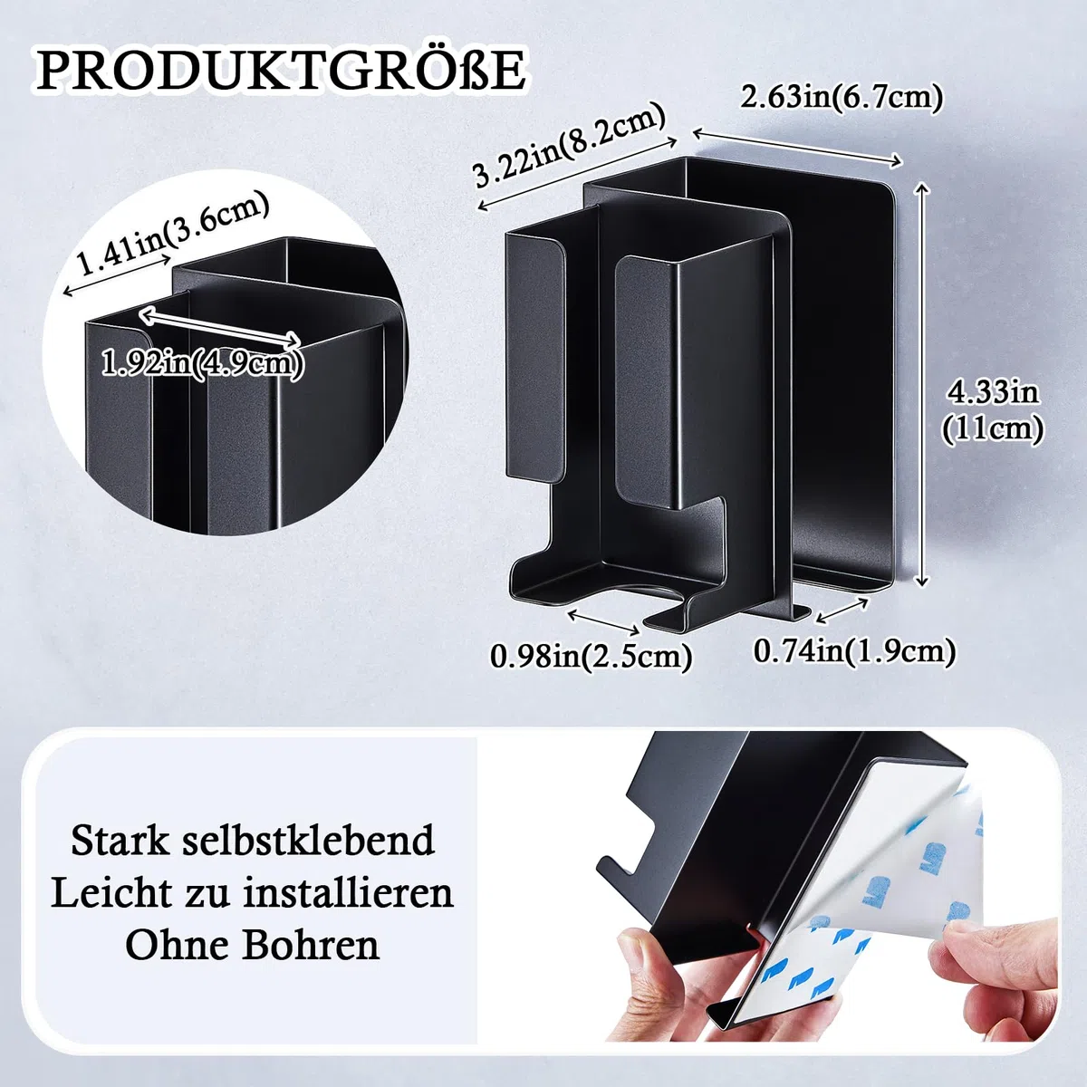 Soporte Mural para Plancha de Pelo, Soporte para secador de Pelo y Plancha, Organizador Adhesivo para Herramientas de Peinado, soport para secador para baño (Negro)