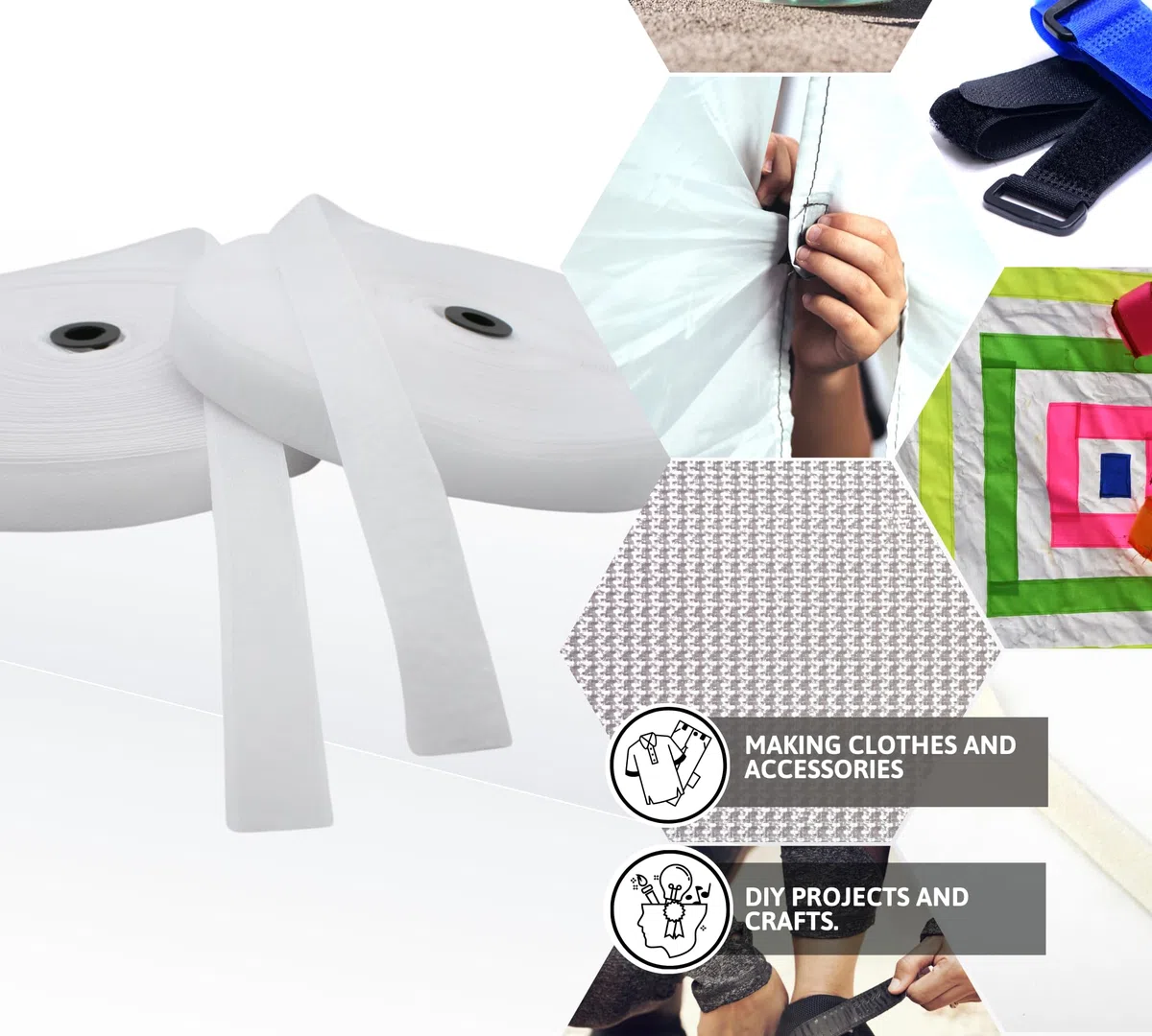 DOJA Barcelona | Cinta Hook y Loop para Coser | Hook y Loop Coser Blanco | 1 Unidad | 25m de largo | 25mm de ancho | Hook y Loop de Colores para Coser | Hook y Loop Fuerte para Coser Mochila, Chaqueta