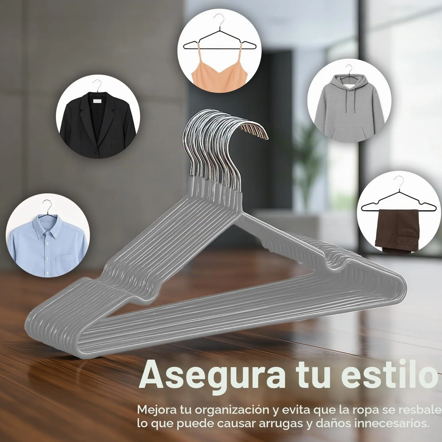 KEPLIN 20 Perchas de Metal con Revestimiento de Goma Tarea Pesada - Percha organizadora de Ropa Que Ahorra Espacio para Las Perchas del Armario (Gris)