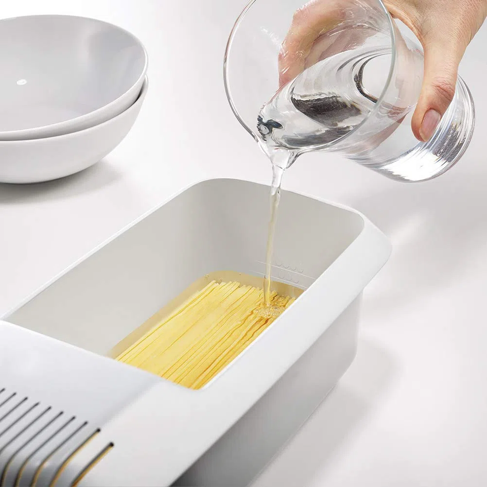 Cocedor de Espaguetis para Microondas Cocedor de Pasta para Microondas Cocedor de Pasta para Microondas con Tamiz Barco de Pasta Resistente Al Calor para Espaguetis(Blanco)