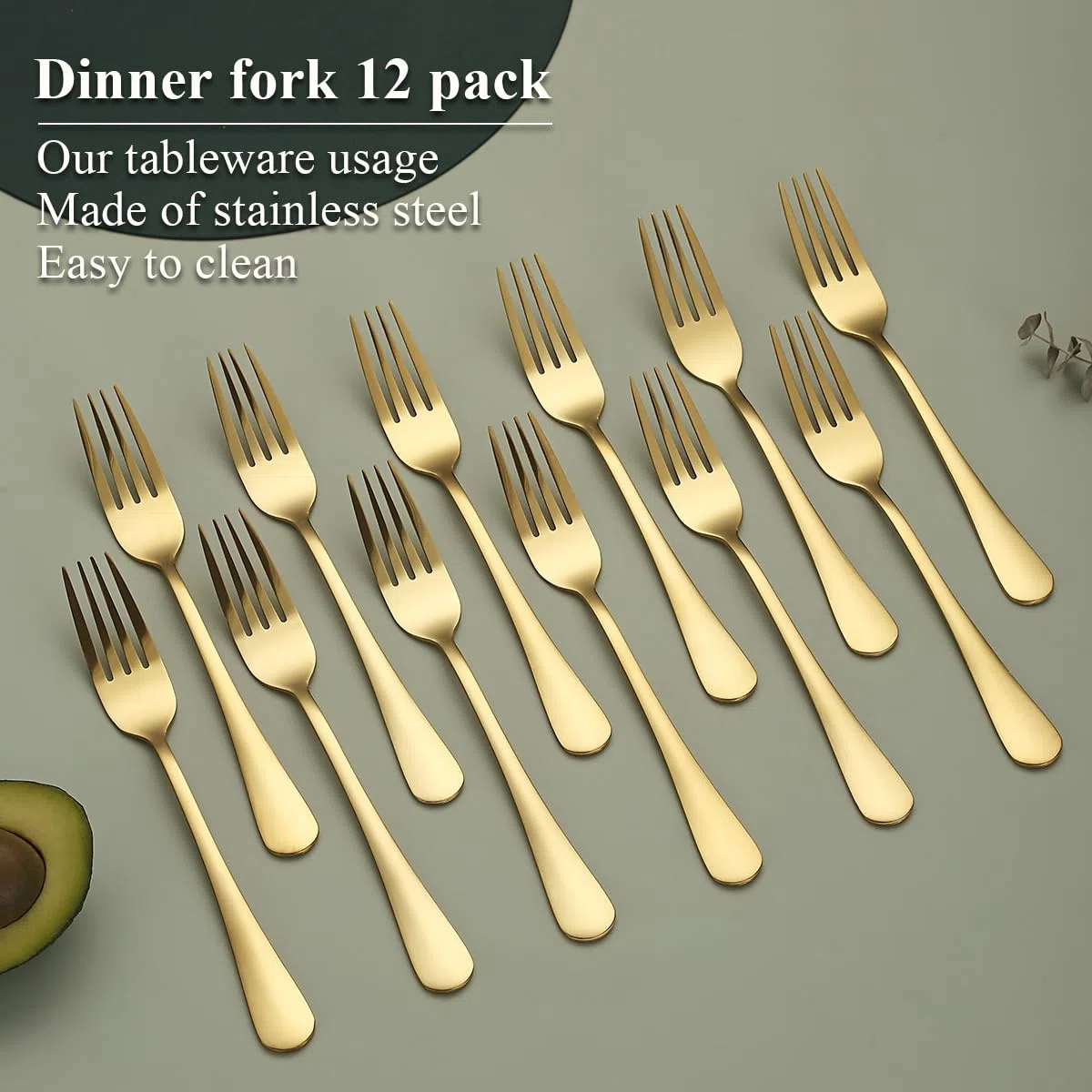 Evanda Tenedor De Cena 12 Piezas, Acero Inoxidable Titanio Dorado 20.5cm Tenedores, Tenedores de Pastel, Tenedores de Mesa, Tenedores de Postre, Fácil de Limpiar, Apto para Lavavajillas