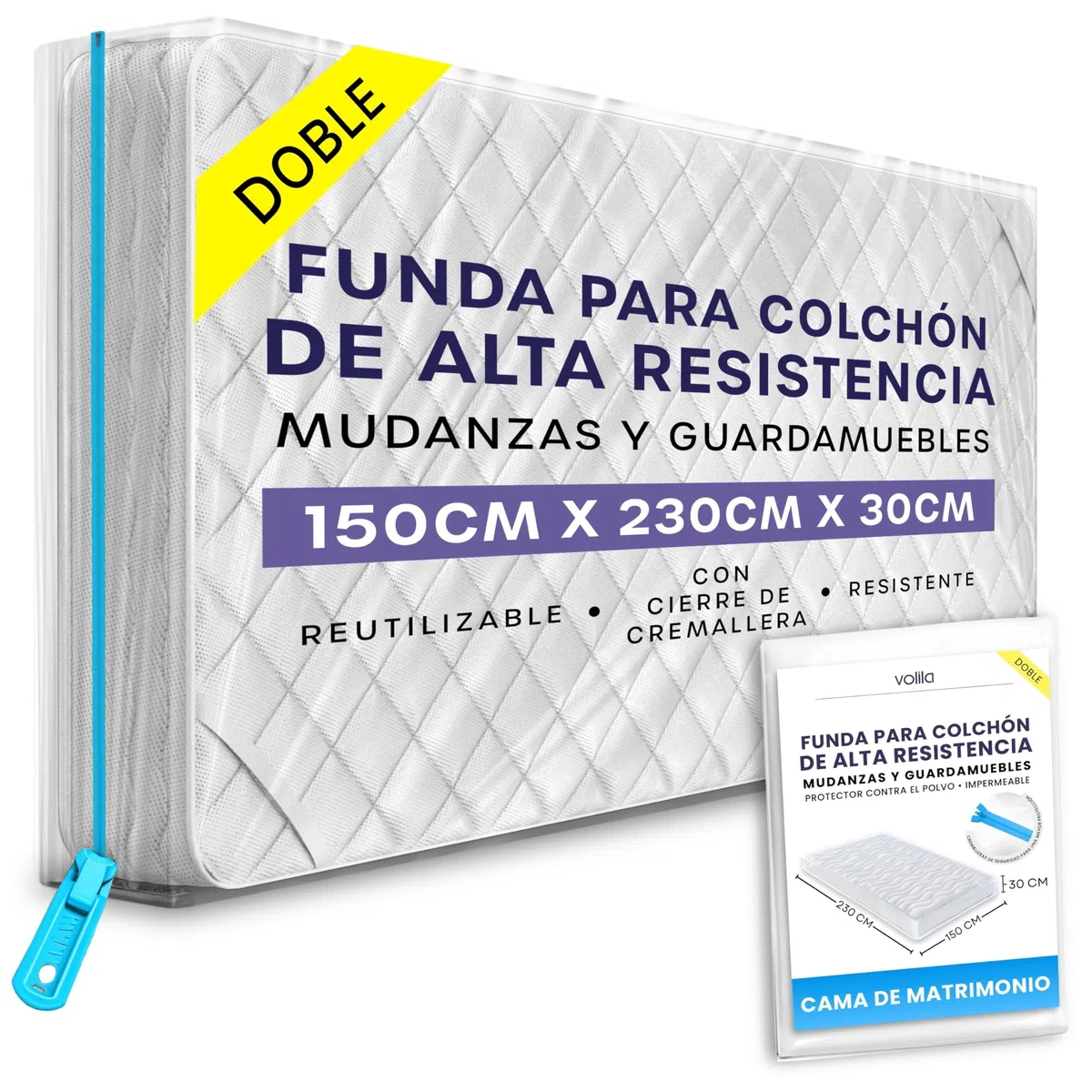 Bolsa de Almacenamiento para Colchón Matrimonial con Cremallera - 1 Unidad de Funda Impermeable para Colchón para Mudanzas - Bolsa para Proteger Colchones de Manchas, Polvo y Daños por Plagas