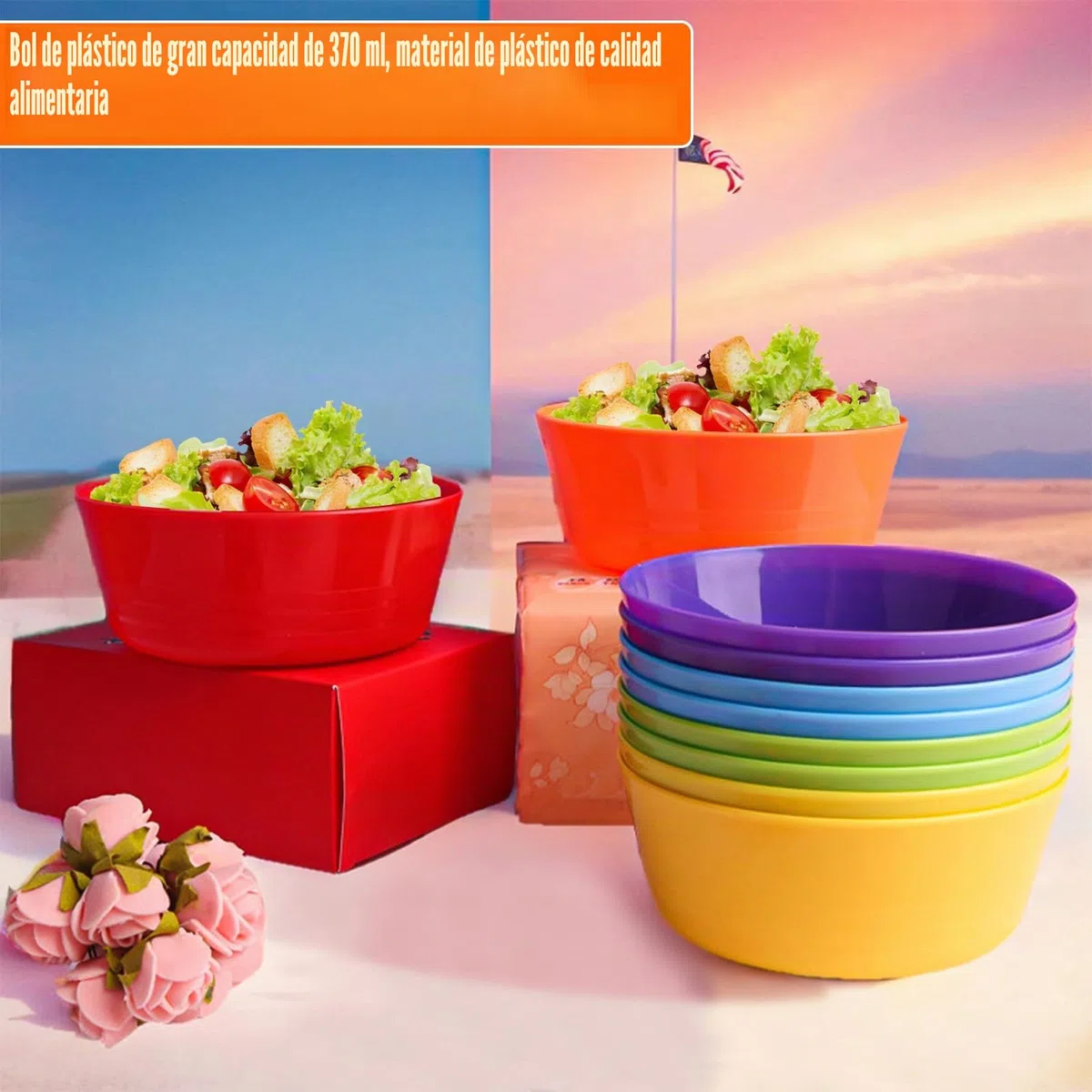 18 PCS Cuenco de Plástico de Colores 370ml, Cuencos Plástico Reutilizables, Tazon Desayuno Plastico para Cereales, Sopa, Snacks, Fruta y Ensalada - Aptos para Lavavajillas y Microondas