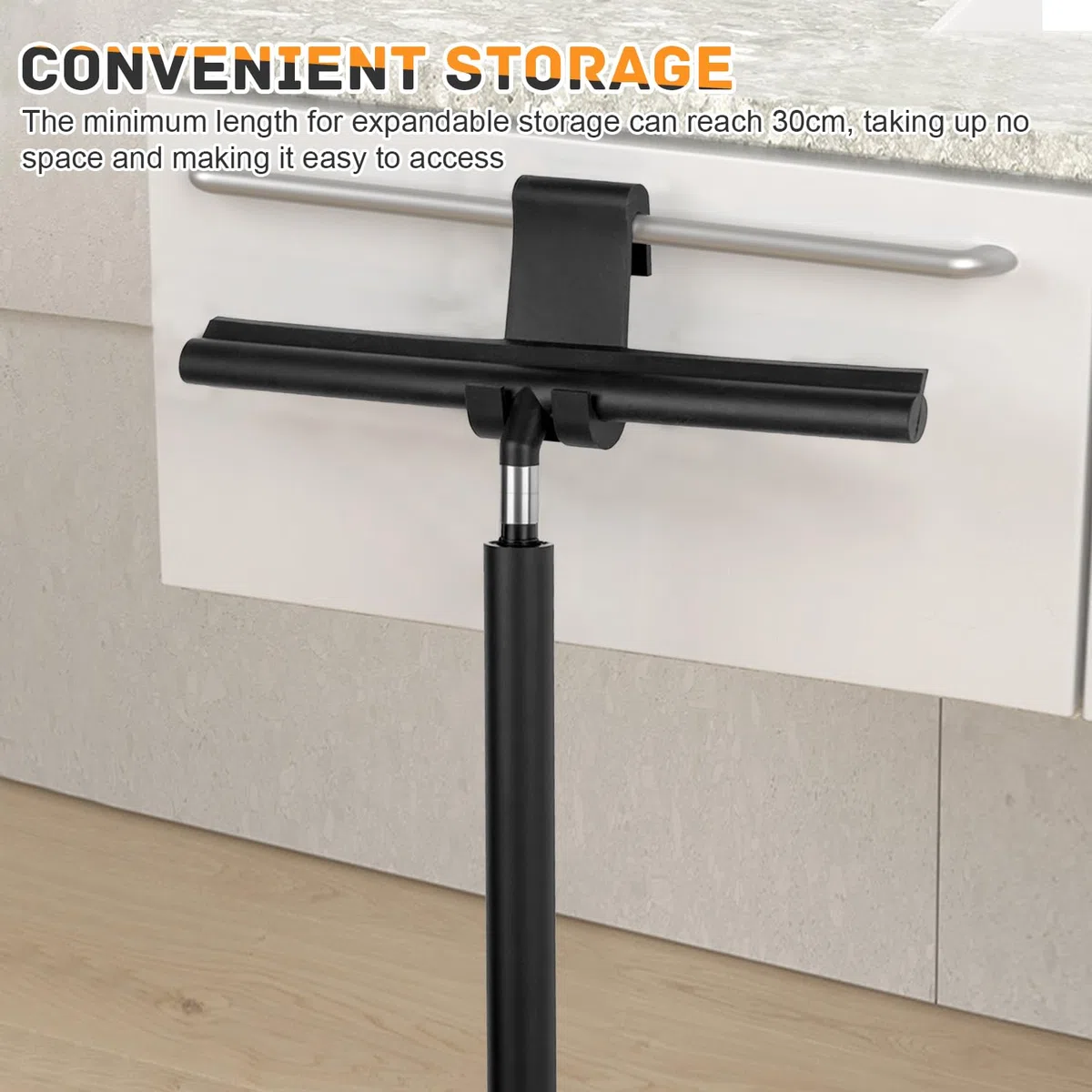 Rasqueta Limpiacristales Extensible 30-140cm, Squeegee Limpiador de Cristales con Gancho y Paño de Microfibra, Accesorio de Baño, Limpiacristales para Ducha, Mamparas, Ventanas, Espejos y Auto