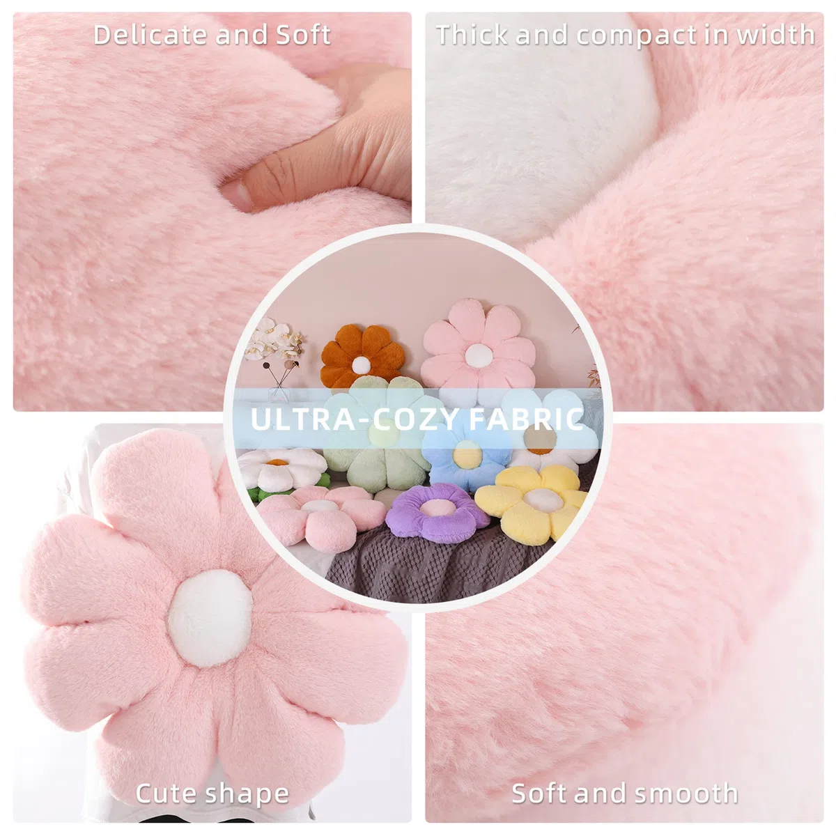 Almohada de Flores de Peluche Cojín de Suelo Cojín del Asiento de la Silla Almohada Decorativa Sofá Cama Almohada (40CM, Pink White)