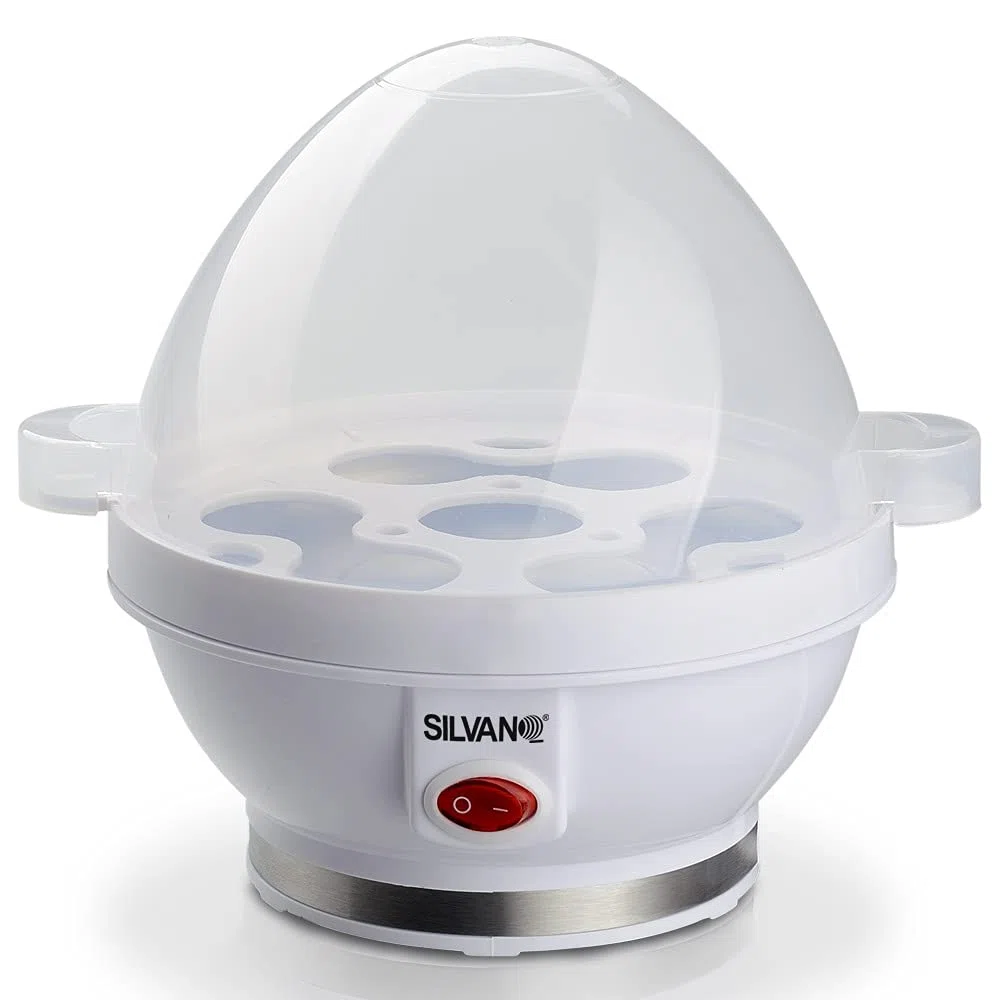 SILVANO Hervidor Eléctrico de Huevos con Capacidad hasta 7 Huevos - Potencia 320/380 W - Cuece Huevos Eléctrico Compacto (20x17x16,3cm) - 520 gr - Color Blanco