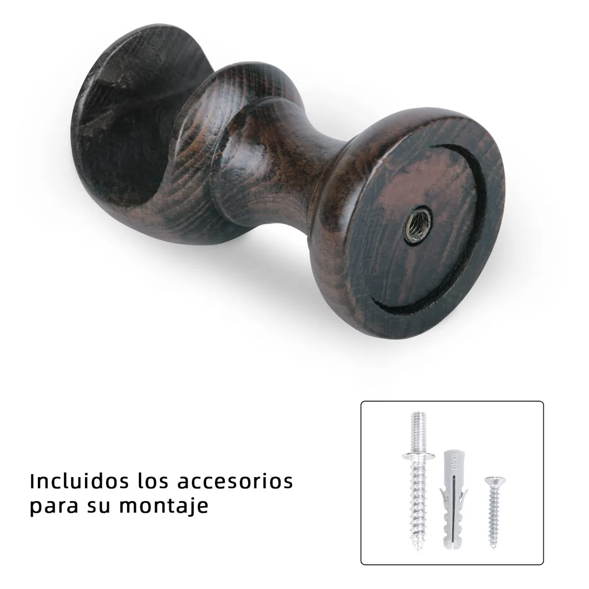 MERCURY TEXTIL- Pack de Dos Soportes para Barra Individual y para Barra Doble de Madera, Liso, Abierto para Barra de ø 28 mm. Colgador de Barra. (Marrón-Individual)