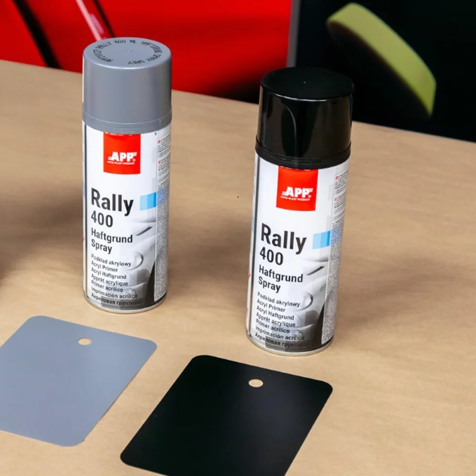 APP Rally 400 Acryl Primer Spray - Imprimación Universal | Imprimacion spray con excelente agarre | Pintura spray imprimacion para carrocería, metal, plástico y madera | 400ml | Gris