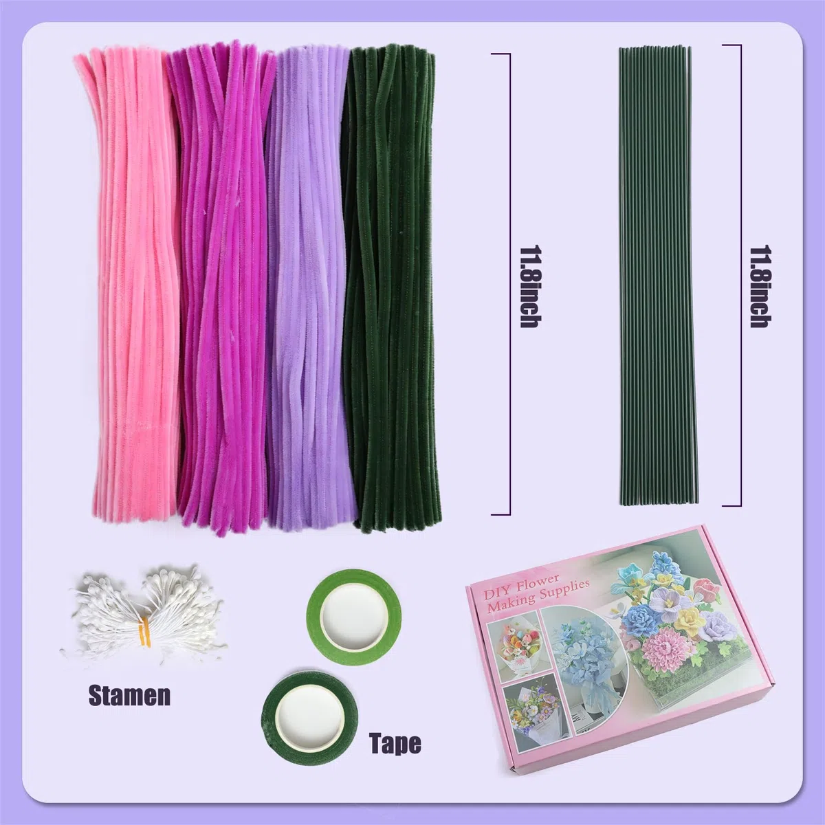 400 PCS of DIY Craft Pipe Cleaners, Bouquet Pipe Cleaners, Flower Blur Stick Craft Supplies, Craft Kit Gifts, and Pipe Cleaner Sets for Floral and Artistic Purposes (purple-4)