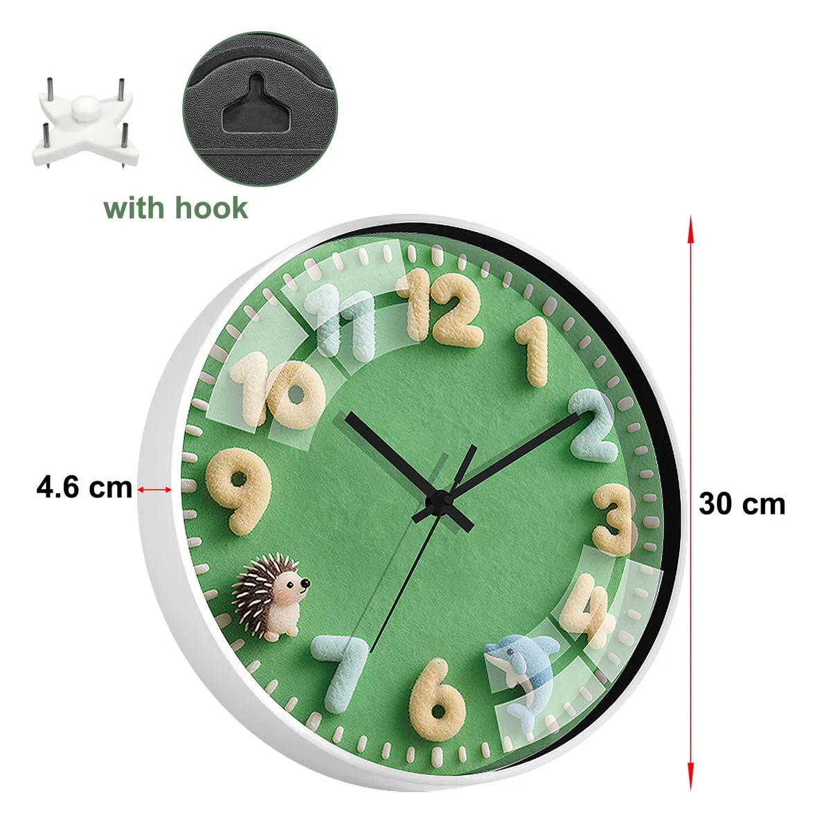 Reloj de Pared Infantil de 30 cm (12 pulgadas),Silencioso, Sin Tictac,Animal Temática,Reloj Pared para Sala de Estar,Dormitorio, Aula, Cocina o Habitación Infantil.