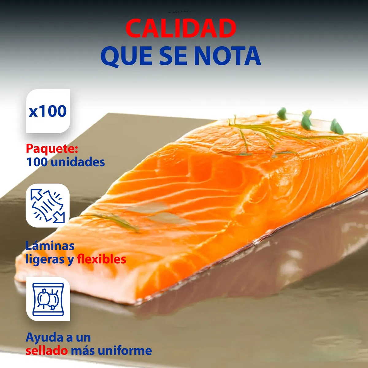 BALSAT | Paletina Plata Para Envasado al Vacío | 100 unidades | 25x21 cm | Cartón Resistente ideal para Embutidos, Salmón y alimentos | Ensobrado Higiénico y Profesional | Paquete 100 ud
