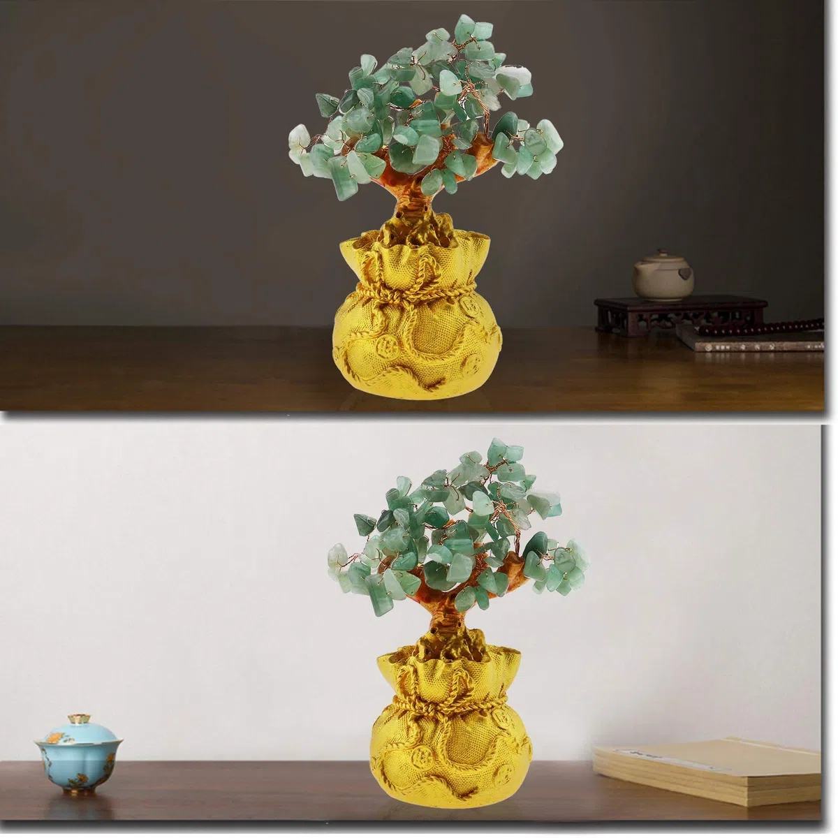 OTOTEC Feng Shui Dinero Suerte Piedra Árbol Cristal Arte Decoración Oficina Sala Buena Suerte Mejor Regalo Verde