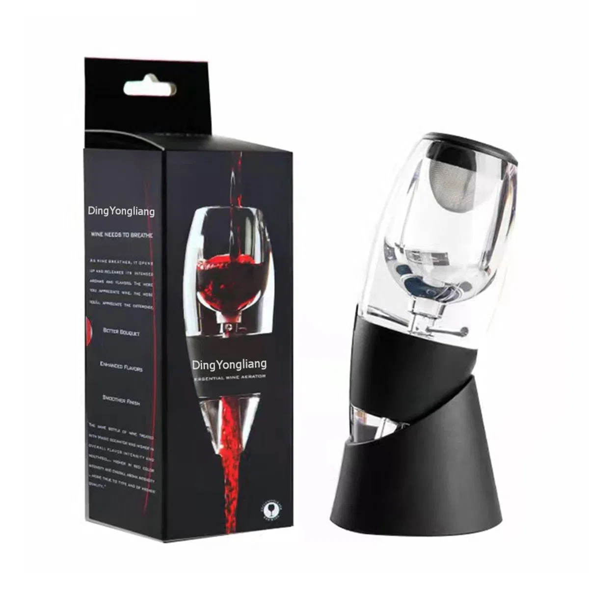 Aireador de vino, decantador de vino con soporte, decantador de vino prémium con efecto venturi, tinto set de aireador rápido