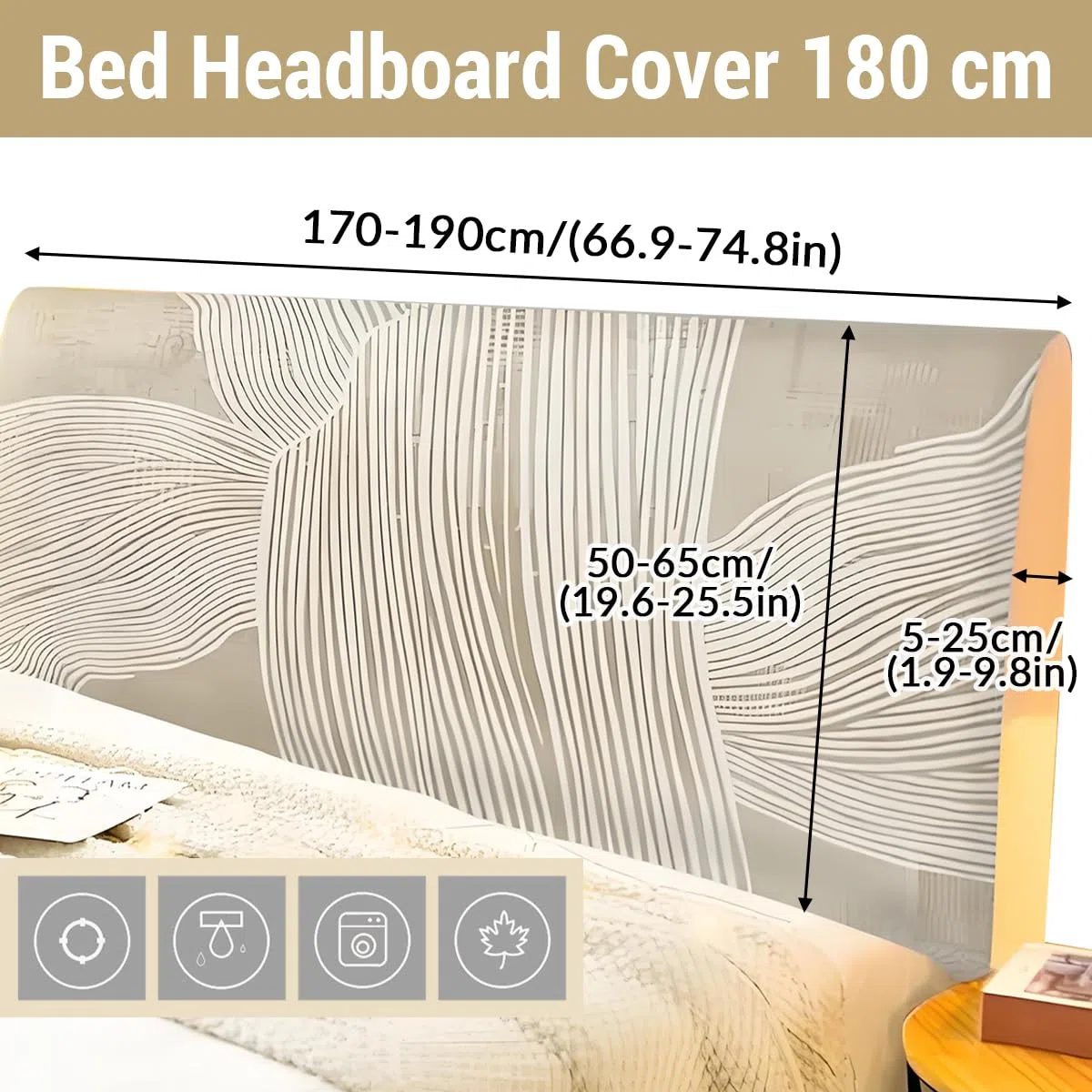 Beige Funda para Cabecero, Protector de Funda de Cabecera de Cama, Elástica Cabecera, Diseño Todo Incluido Prueba de Polvo Cabecero, Desmontable y Lavable -170-190cm