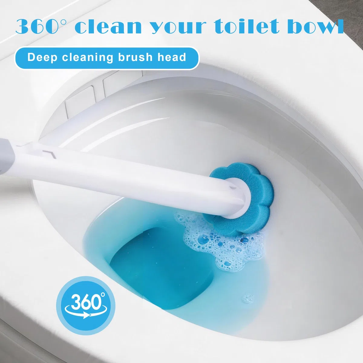 Escobillas de baño Desechables, Mangos Dobles extendidos y Soportes Dobles, Contiene 60 Cabezales de Cepillo detergente Desechables. escobilla WC para inodoros, bañeras, lavabos (Azul)